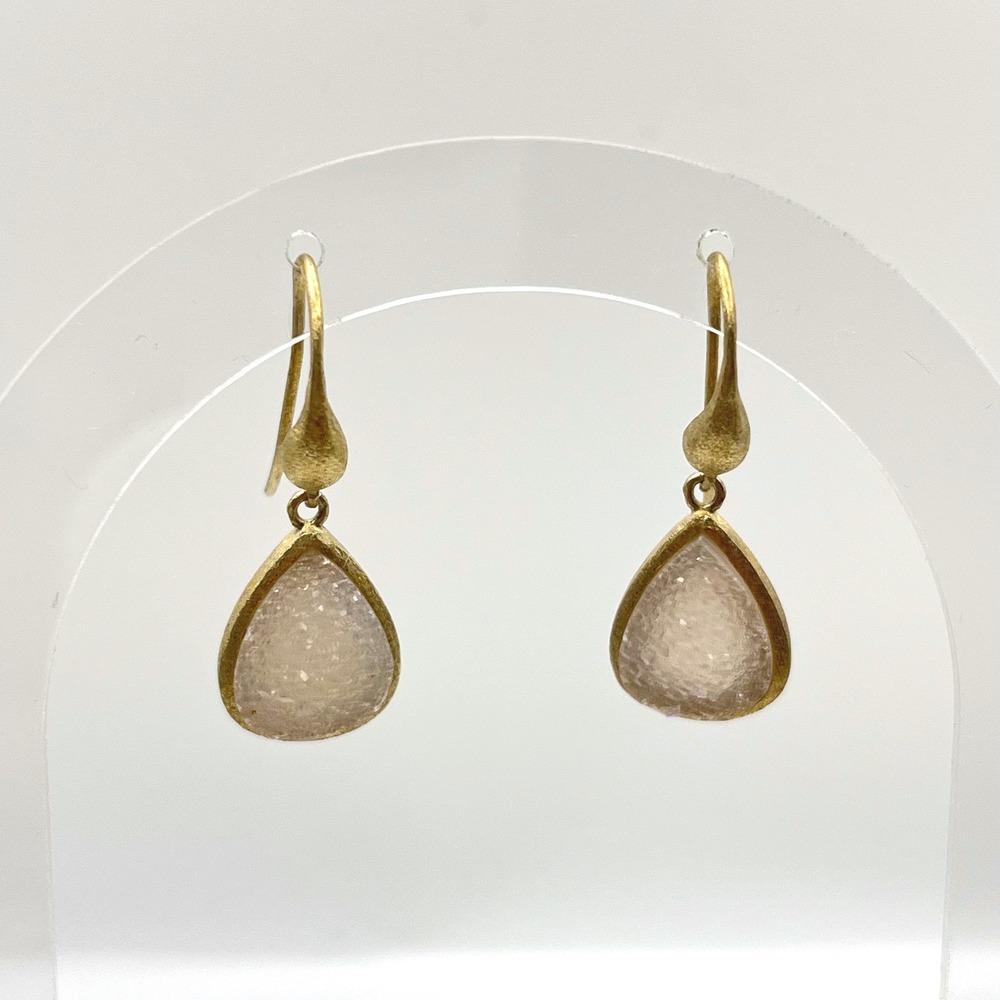 Gold Tone Faux Druzy Resin Teardrop Dangle Earrings Champagne French Hook